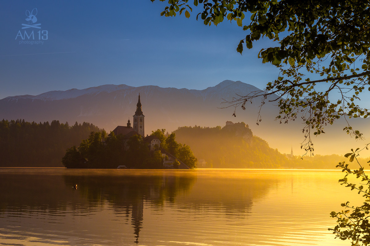 Východ slnka pri jazere Bled, Slovinsko